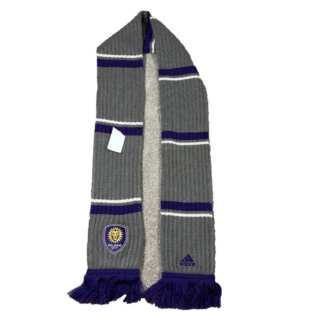 Adidas Unisex One Size Purple Grey Knit Orlando City SC MLS Soccer Scarf NWT